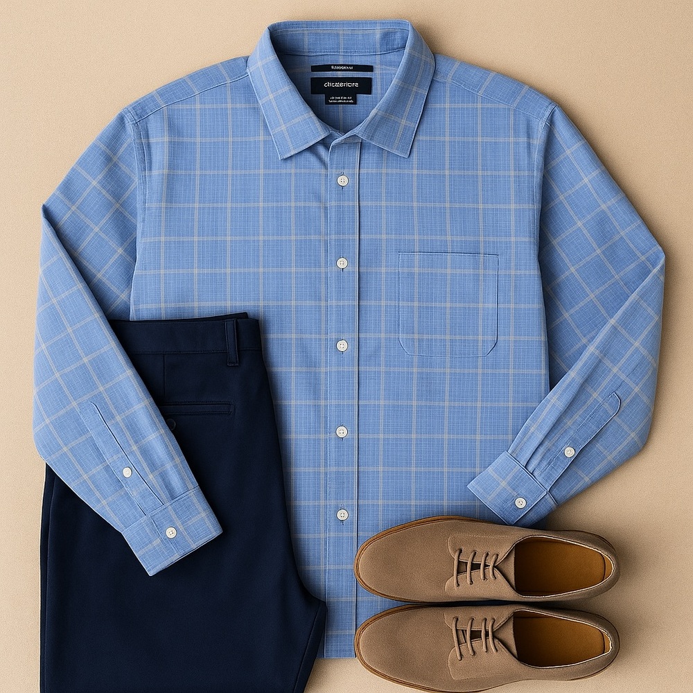 Claiborne 3XLT Big Tall Blue Plaid Dress Shirt 100% Cotton Button Down